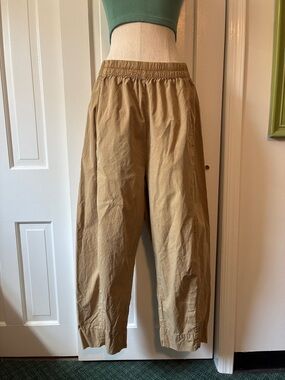 Free People Poplin Casual Elastic-Waist Tan Pants